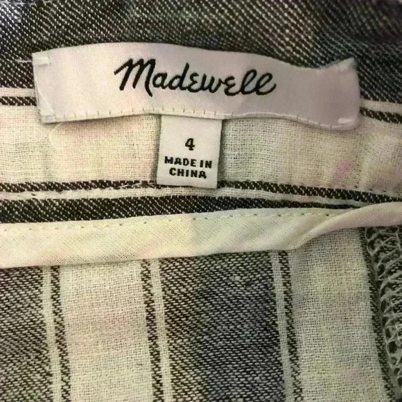 Madewell Linen/Cotton Gray & White Stripe Laced Up Mini Skirt Size 4 - Picture 7 of 9